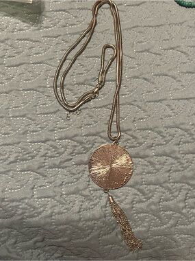 Silver-Tone Disc Pendant Tassel Necklace - Women Jewelry 30”